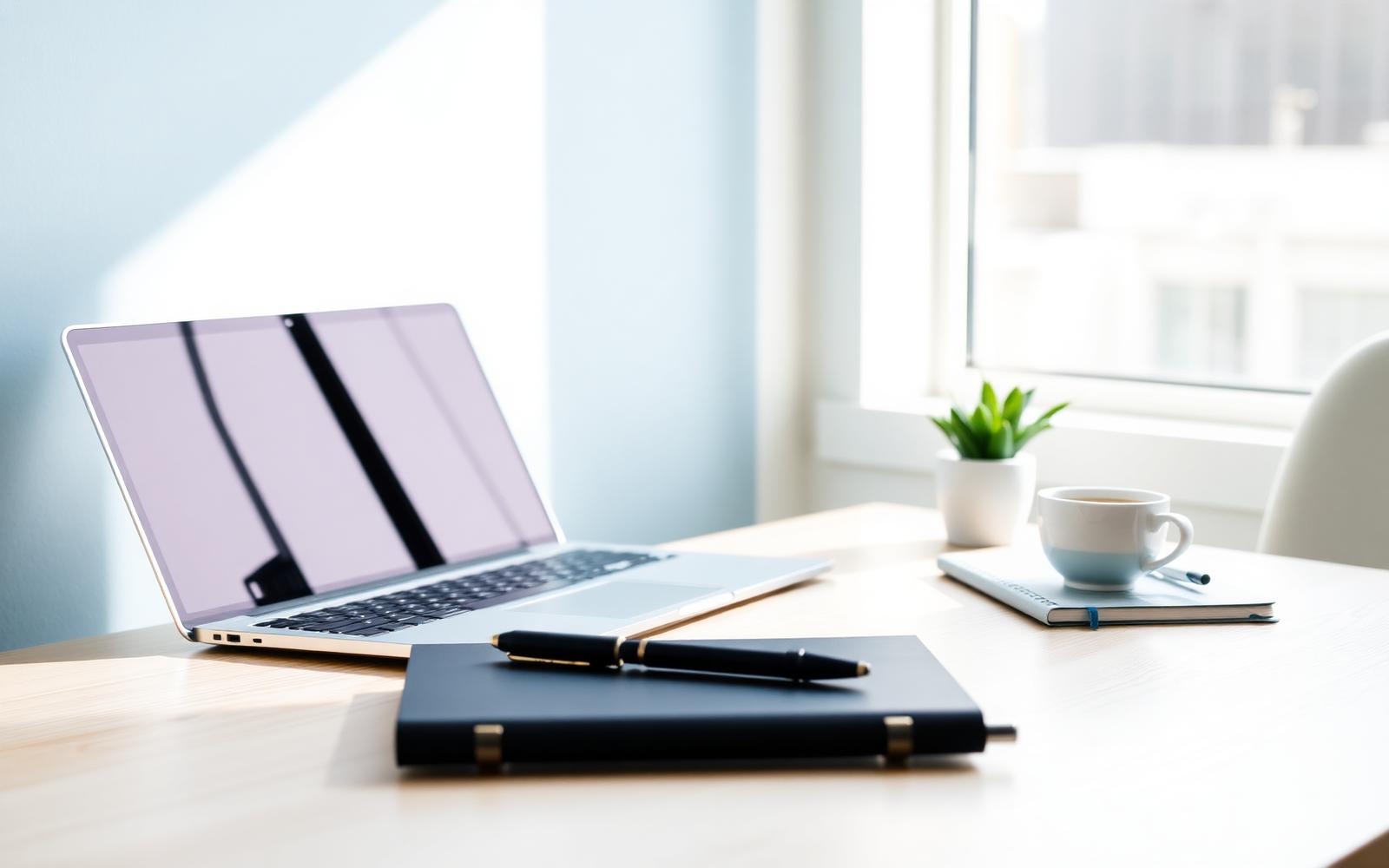 Modern bookkeeping workspace with laptop and notebook